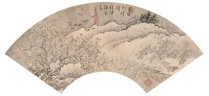 溥心畬 寒林鸦阵 扇面